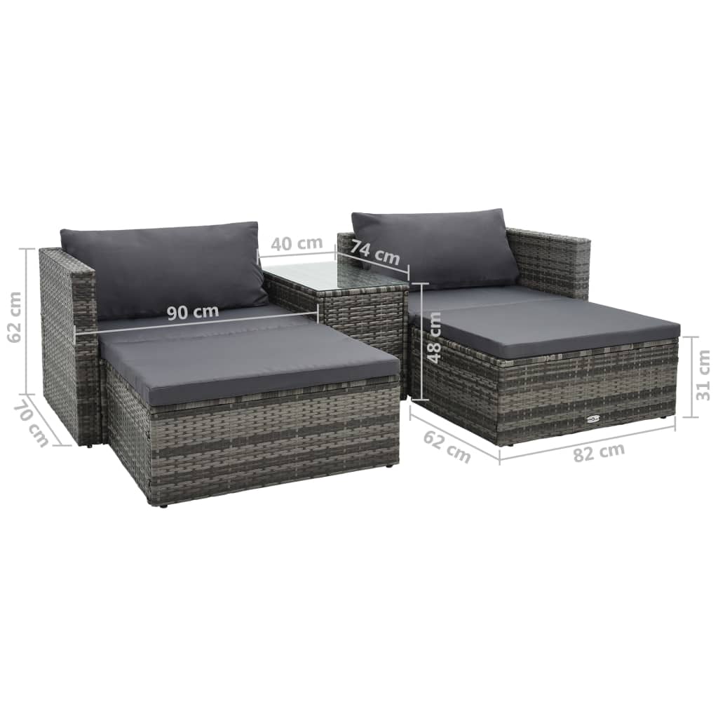 VidaXL Set De Muebles De Jardín 5 Pzas Y Cojines Ratán Sintético Gris