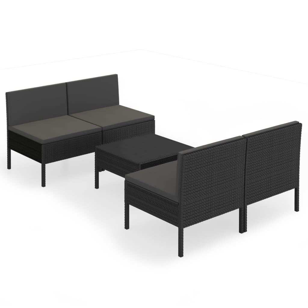 VidaXL Set De Muebles De Jardín 5 Pzas Y Cojines Ratán Sintético Negro