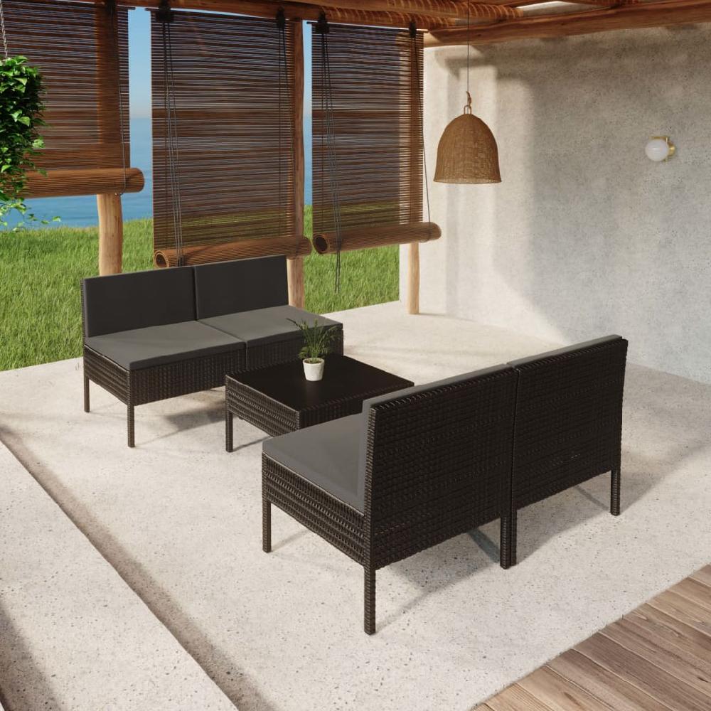 vidaXL Set de muebles de jardín 5 pzas y cojines ratán sintético negro
