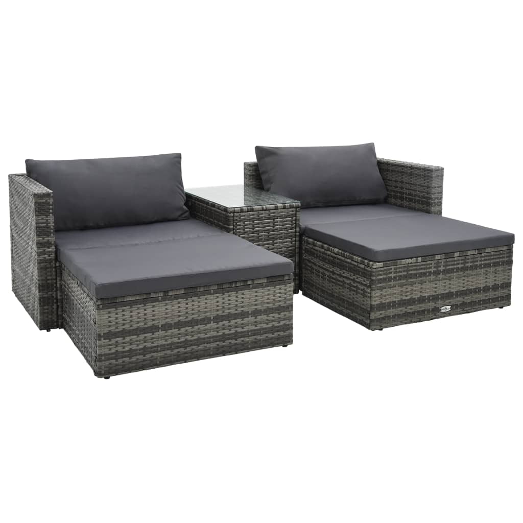 vidaXL Set de muebles de jardín 5 pzas y cojines ratán sintético gris