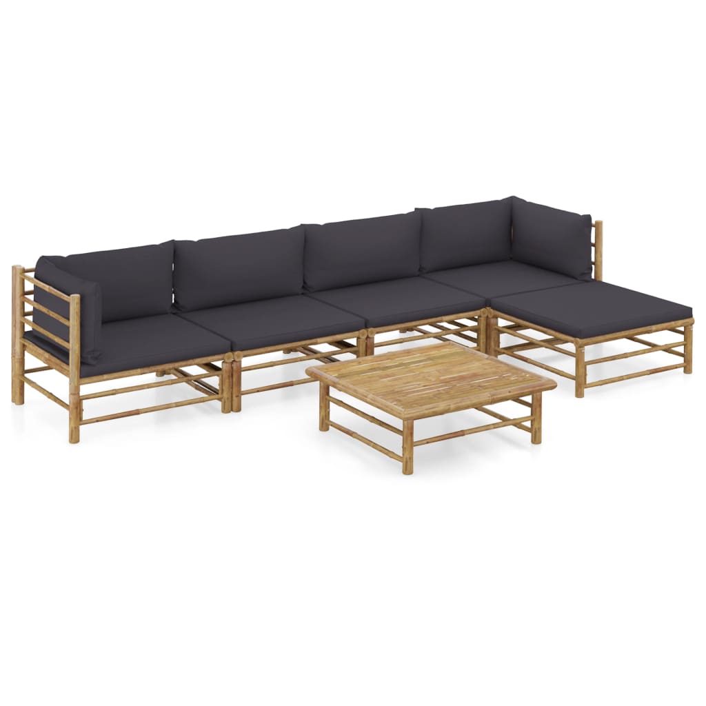 vidaXL Set de muebles de jardín 6 piezas bambú con cojines gris oscuro