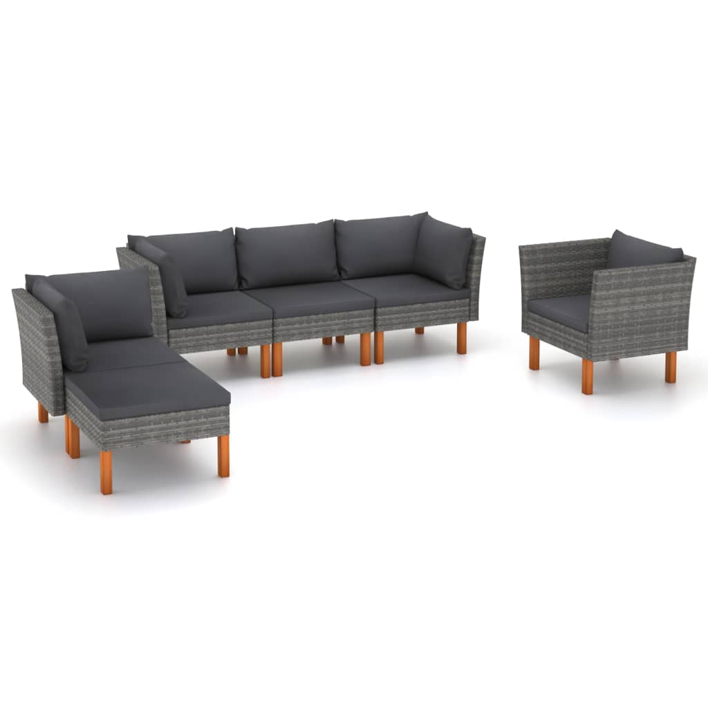 vidaXL Set de muebles de jardín 6 pzas ratán sintético eucalipto gris