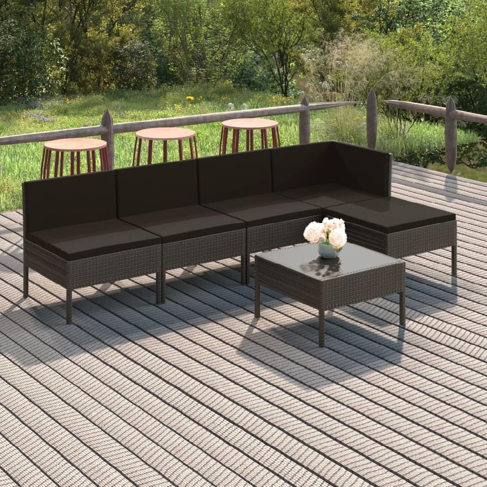 vidaXL Set de muebles de jardín 6 pzas y cojines ratán sintético gris