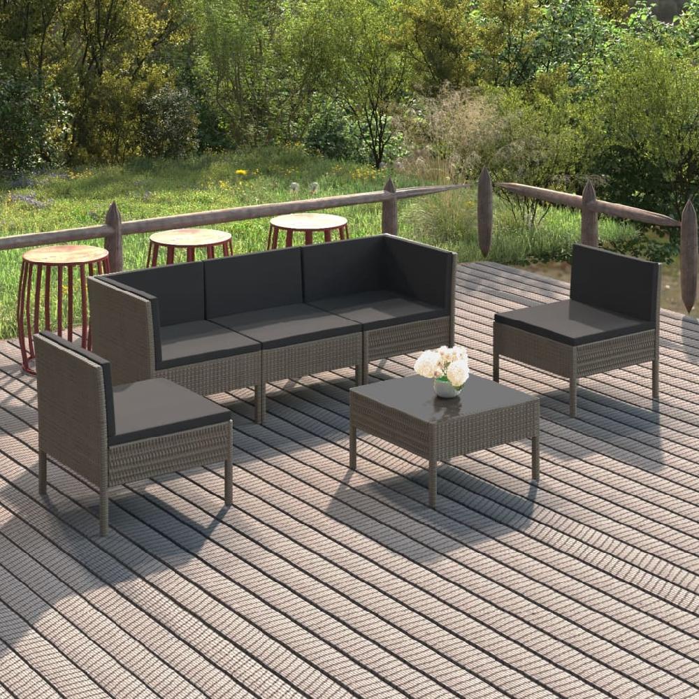 vidaXL Set de muebles de jardín 6 pzas y cojines ratán sintético gris