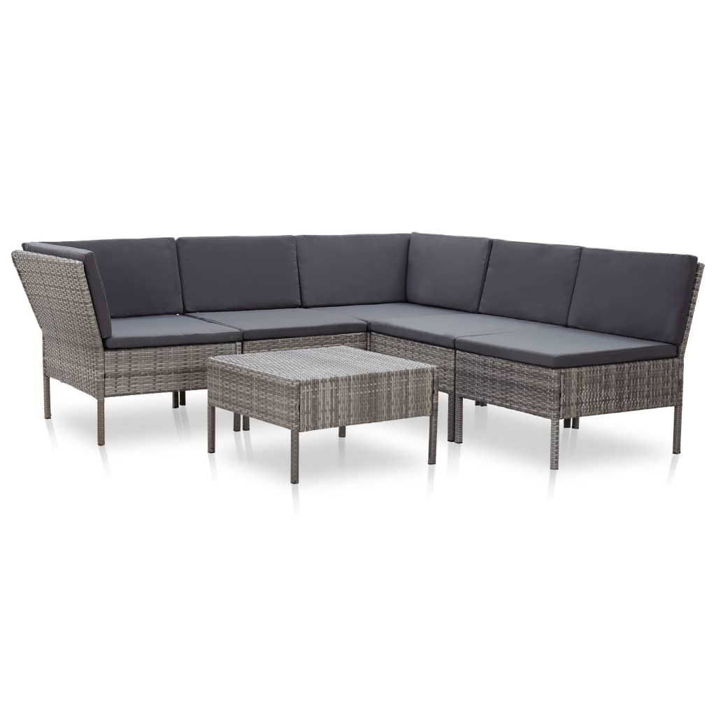 vidaXL Set de muebles de jardín 6 pzas y cojines ratán sintético gris