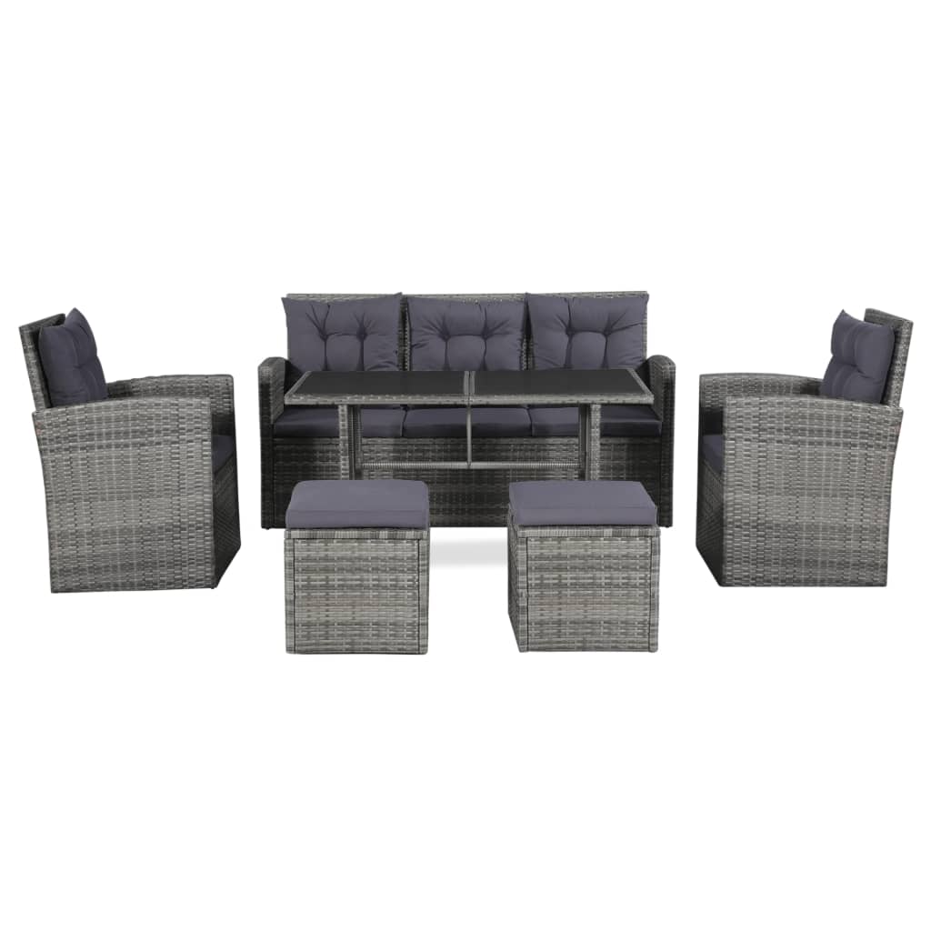 VidaXL Set De Muebles De Jardín 6 Pzas Y Cojines Ratán Sintético Gris