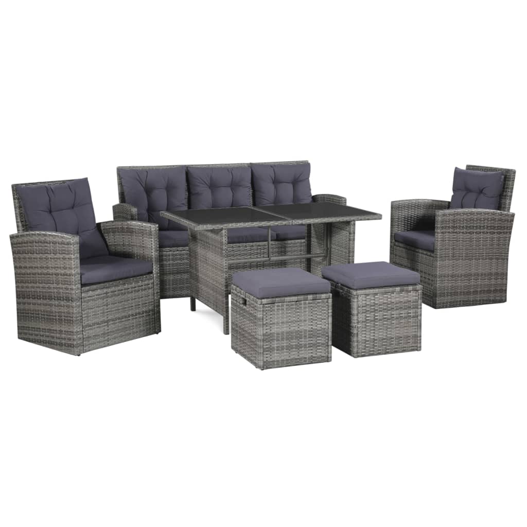 vidaXL Set de muebles de jardín 6 pzas y cojines ratán sintético gris