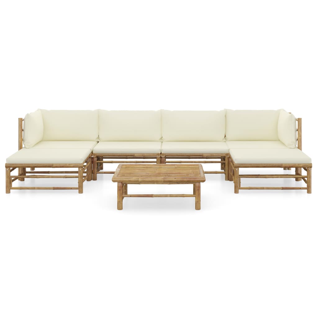 VidaXL Set De Muebles De Jardín 7 Piezas Bambú Y Cojines Blanco Crema
