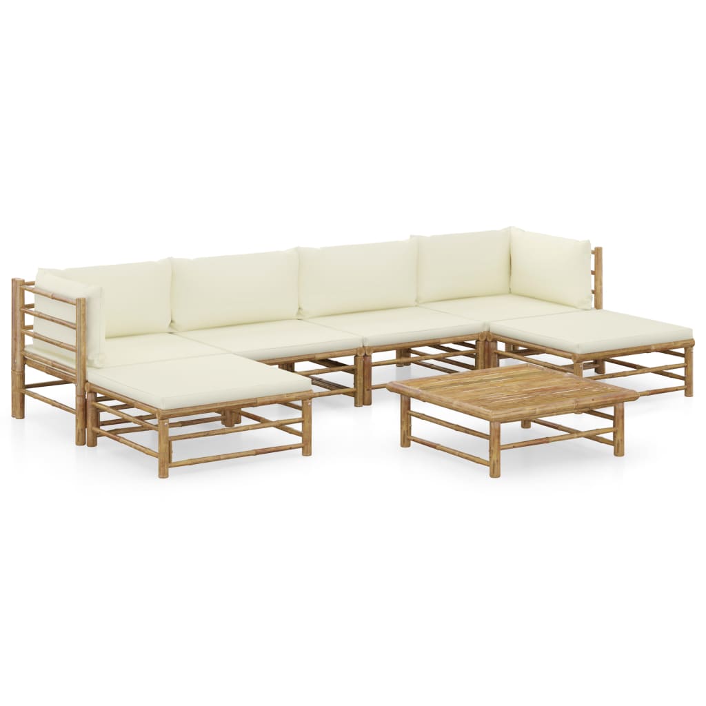 vidaXL Set de muebles de jardín 7 piezas bambú y cojines blanco crema
