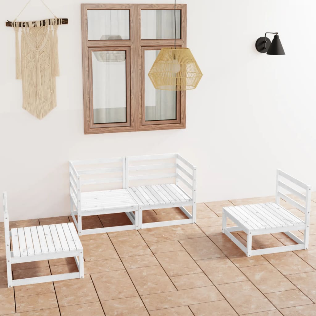 vidaXL Set de salón de jardín de 4 piezas blanco madera maciza de pino