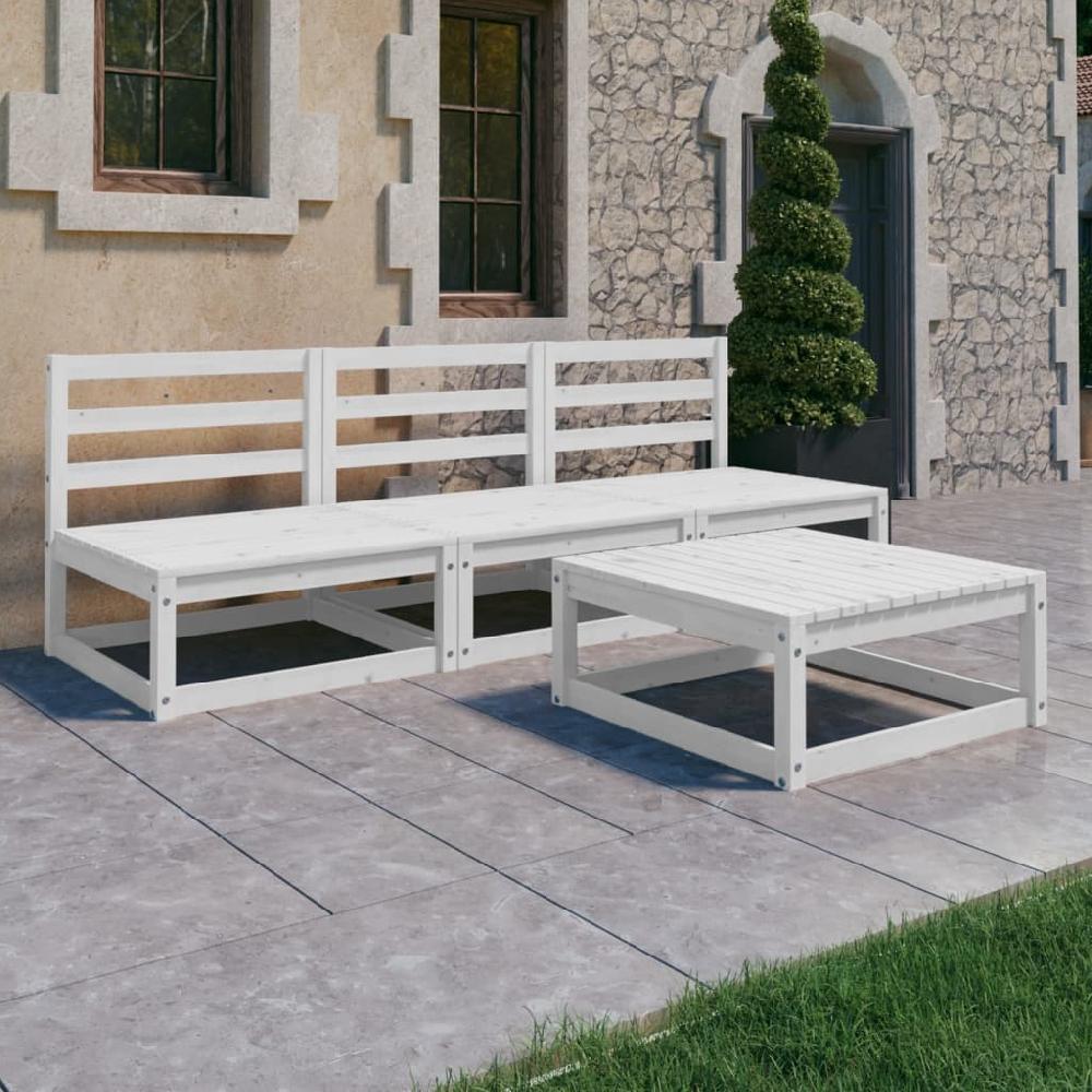 vidaXL Set de salón de jardín de 4 pzas blanco madera maciza de pino
