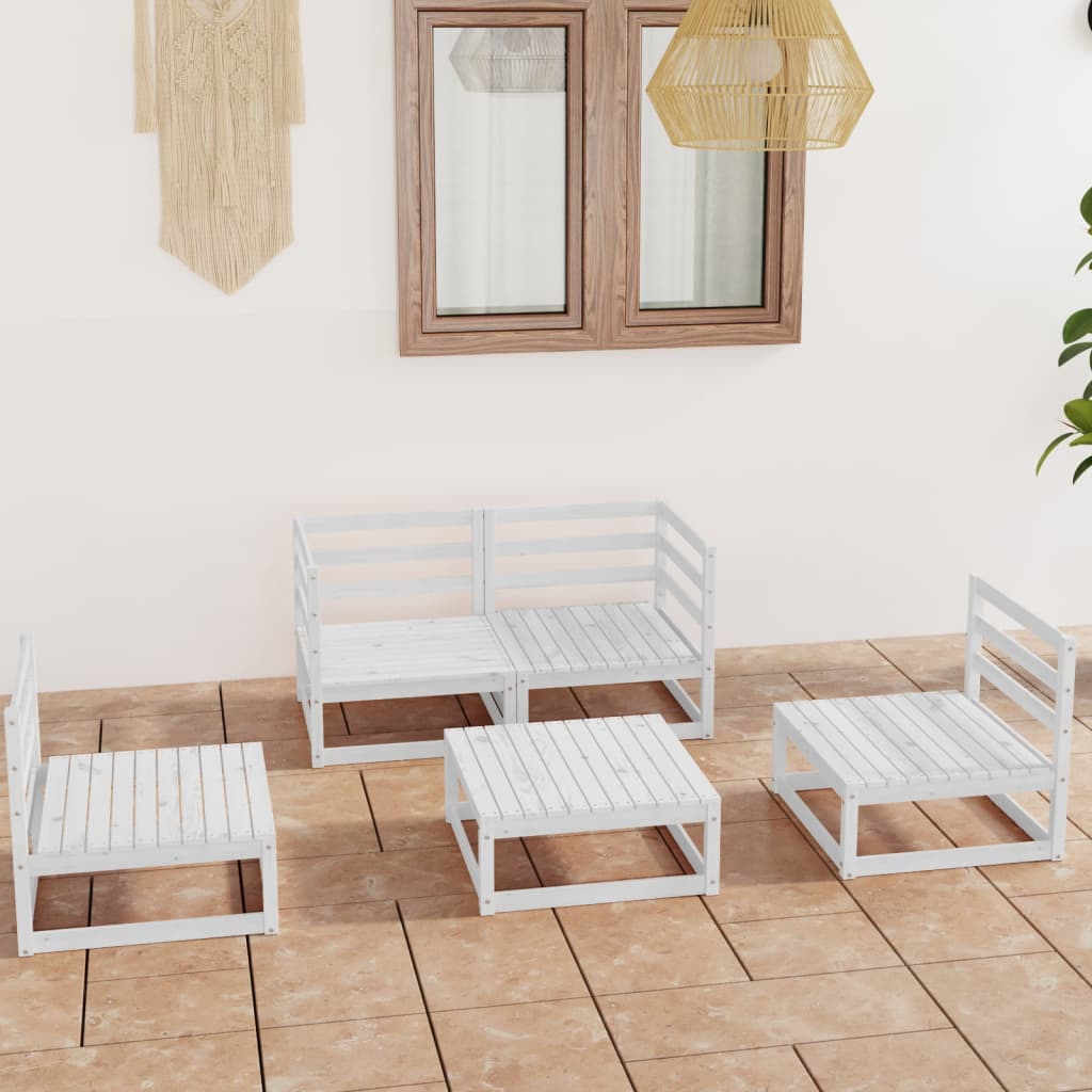 vidaXL Set de salón de jardín de 5 pzas blanco madera maciza de pino
