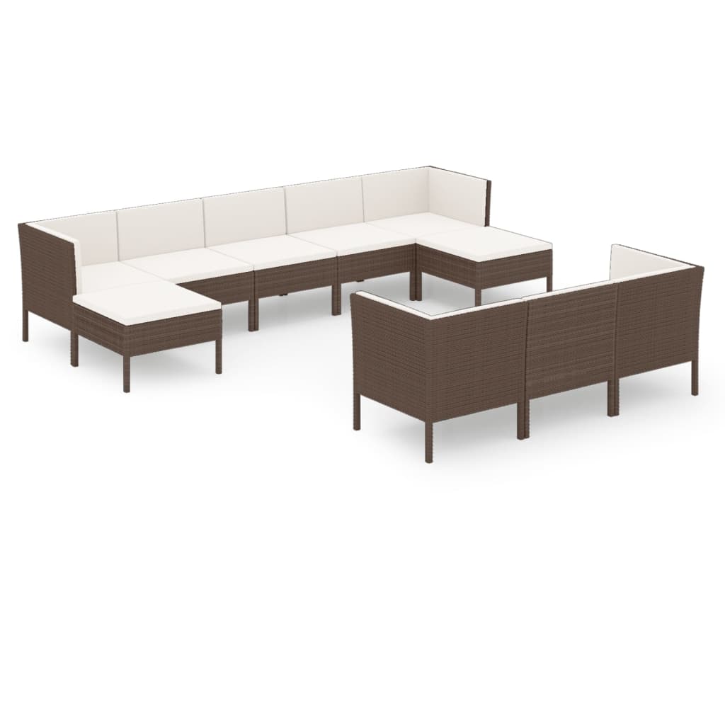 VidaXL Set Muebles De Jardín 10 Piezas Cojines Ratán Sintético Marrón