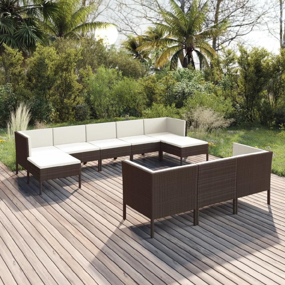vidaXL Set muebles de jardín 10 piezas cojines ratán sintético marrón