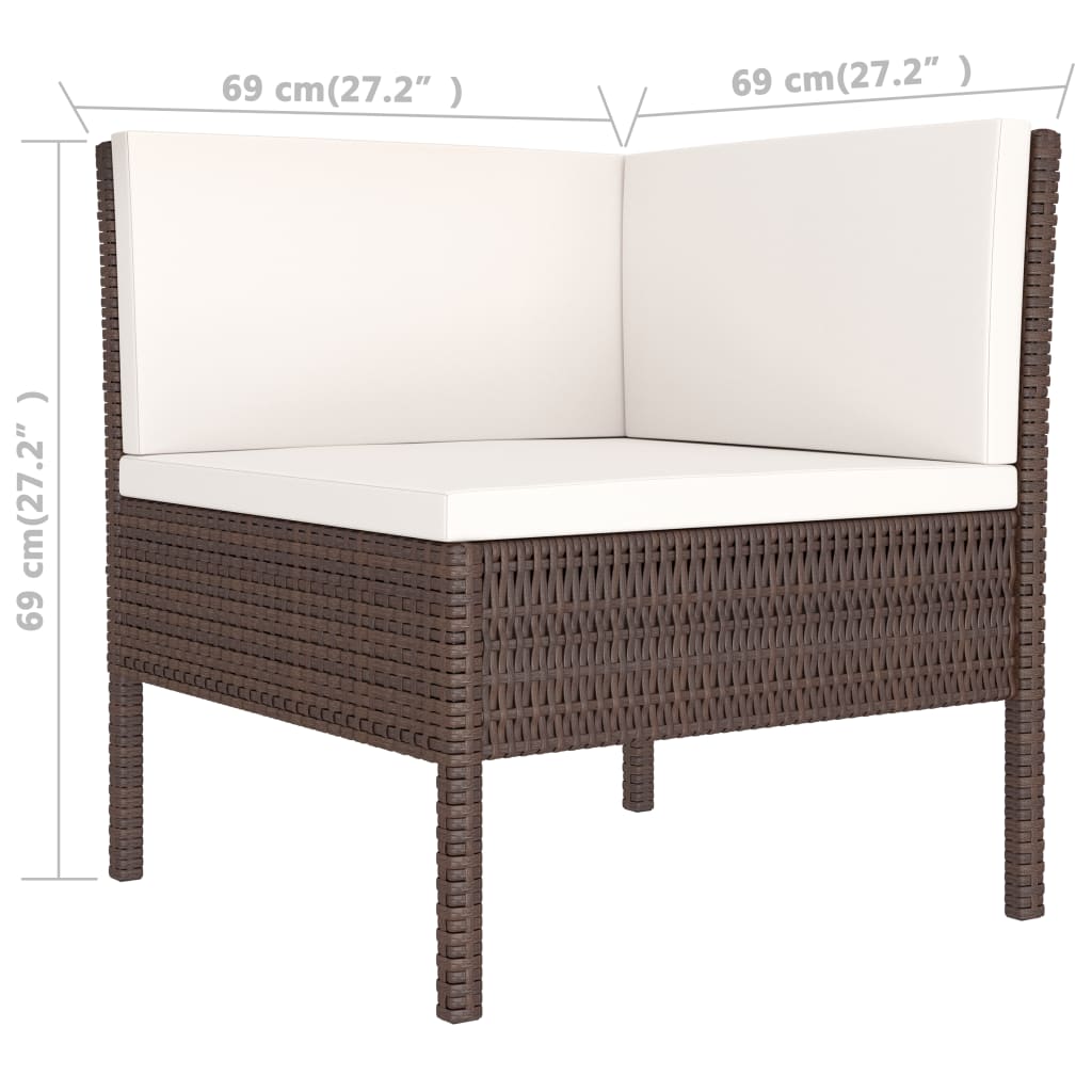 VidaXL Set Muebles De Jardín 3 Pzas Y Cojines Ratán Sintético Marrón
