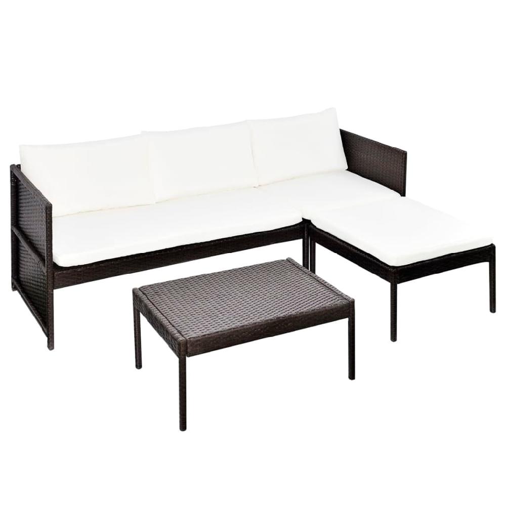VidaXL Set Muebles De Jardín 3 Pzas Y Cojines Ratán Sintético Marrón