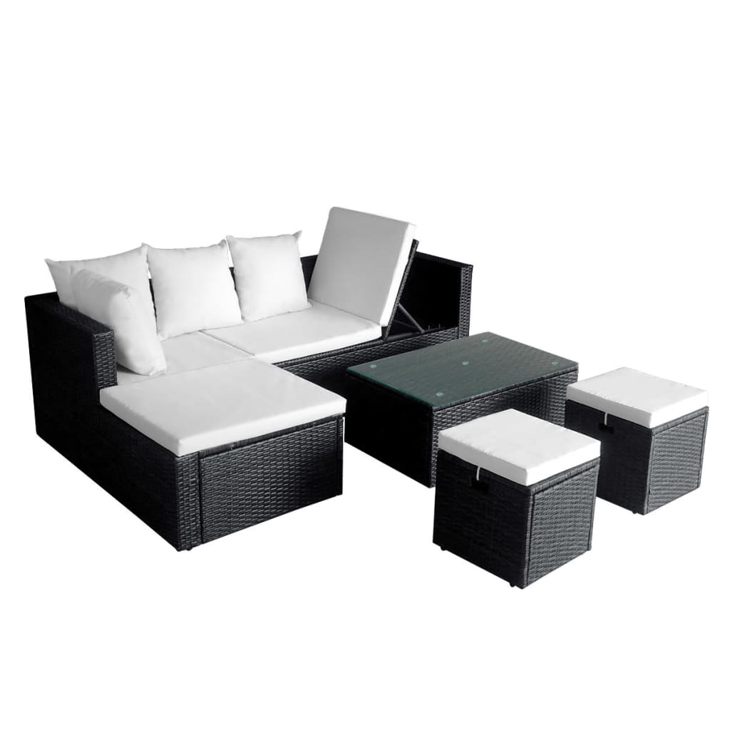 VidaXL Set Muebles De Jardín 4 Piezas Y Cojines Ratán Sintético Negro