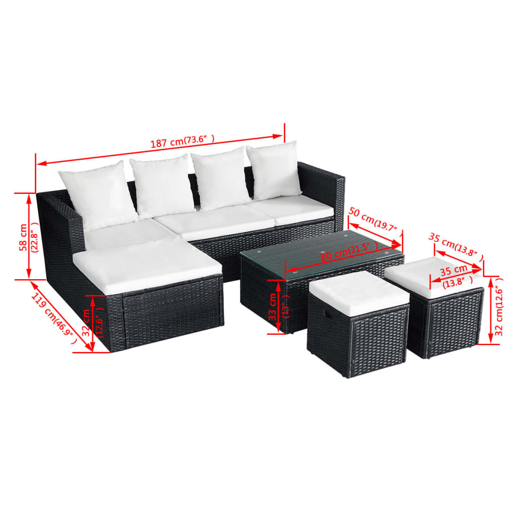 VidaXL Set Muebles De Jardín 4 Piezas Y Cojines Ratán Sintético Negro