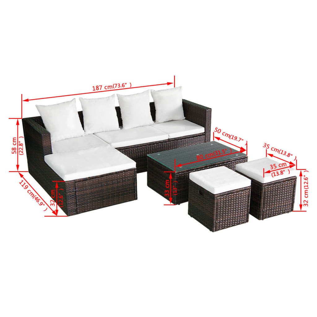 VidaXL Set Muebles De Jardín 4 Piezas Y Cojines Ratán Sintético Marrón
