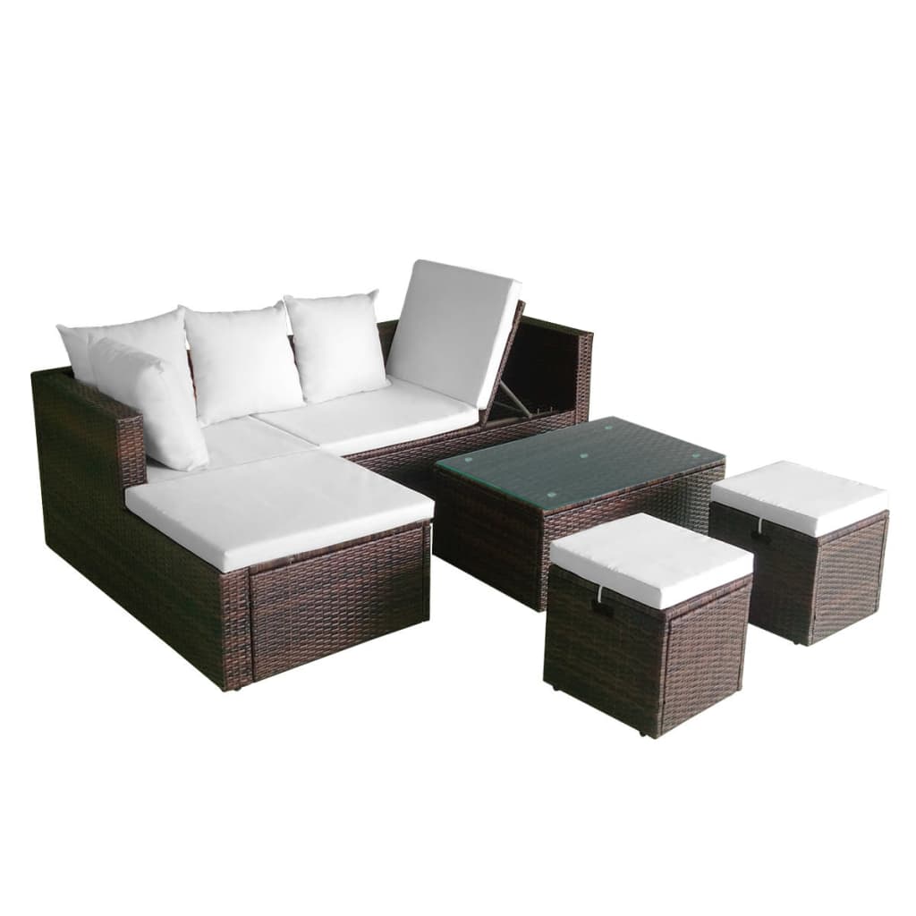 VidaXL Set Muebles De Jardín 4 Piezas Y Cojines Ratán Sintético Marrón