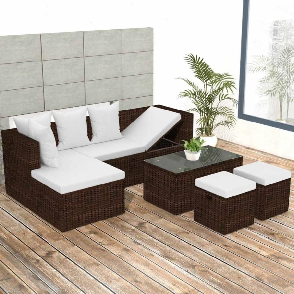 vidaXL Set muebles de jardín 4 piezas y cojines ratán sintético marrón