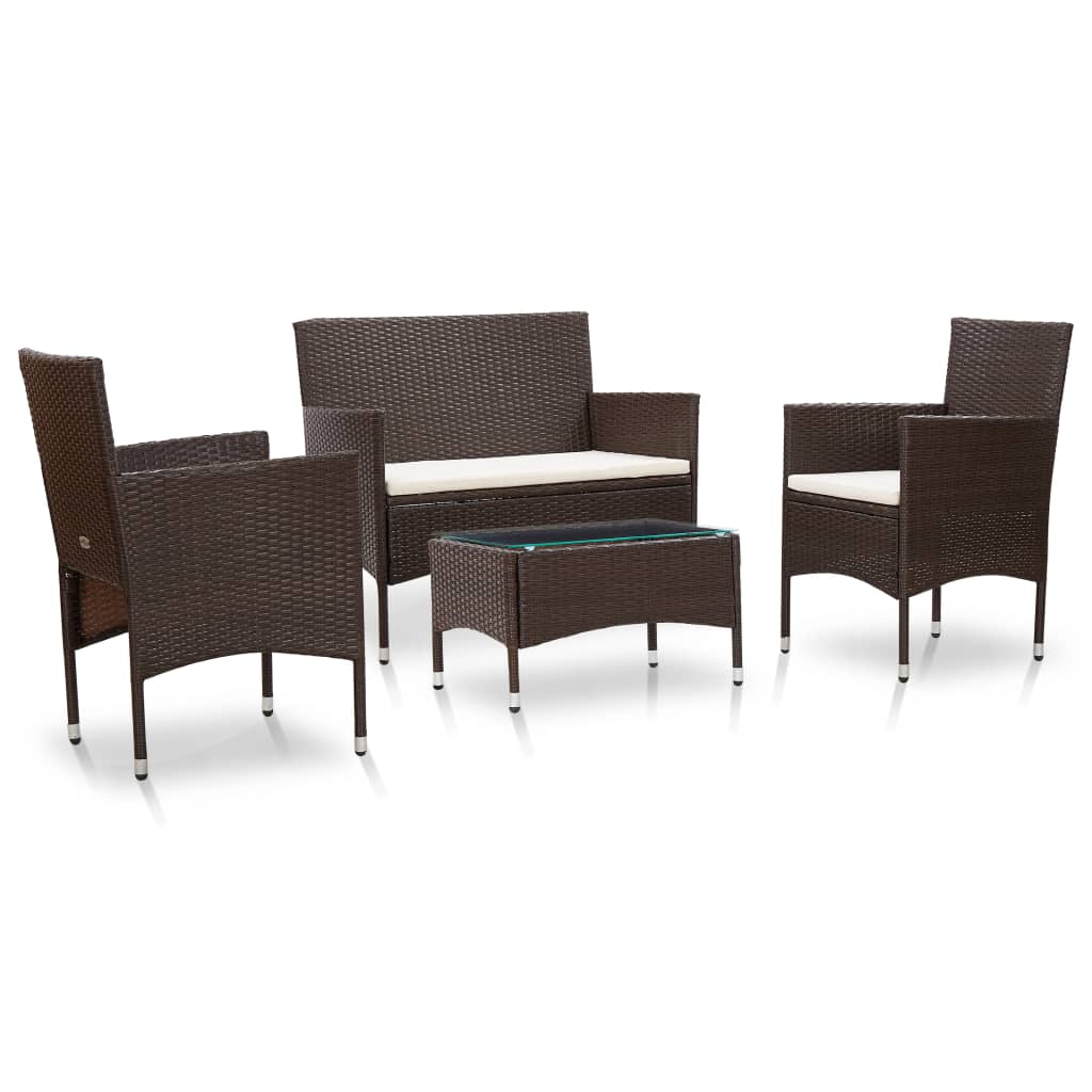 vidaXL Set muebles de jardín 4 piezas y cojines ratán sintético marrón