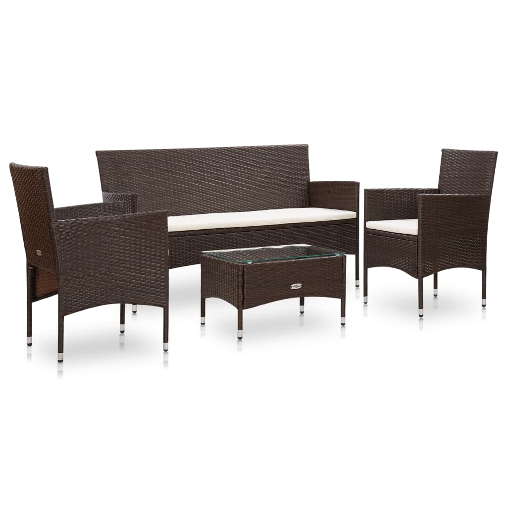 vidaXL Set muebles de jardín 4 piezas y cojines ratán sintético marrón