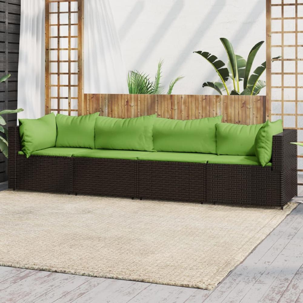 vidaXL Set muebles de jardín 4 piezas y cojines ratán sintético marrón