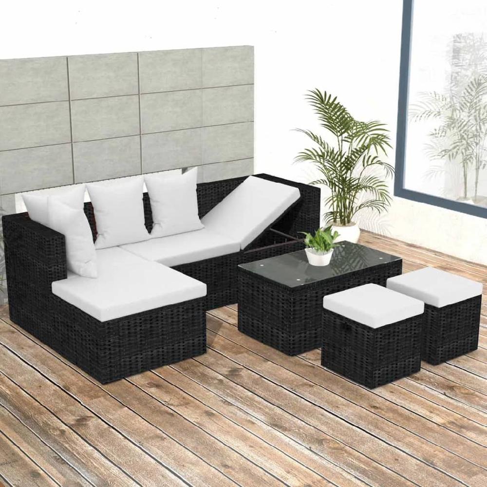 vidaXL Set muebles de jardín 4 piezas y cojines ratán sintético negro