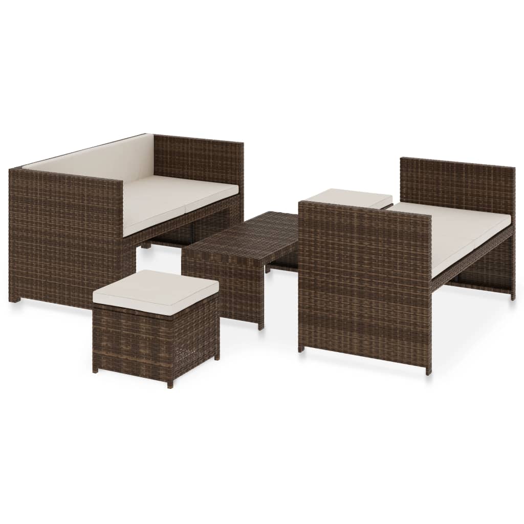 VidaXL Set Muebles De Jardín 5 Piezas Y Cojines Ratán Sintético Marrón