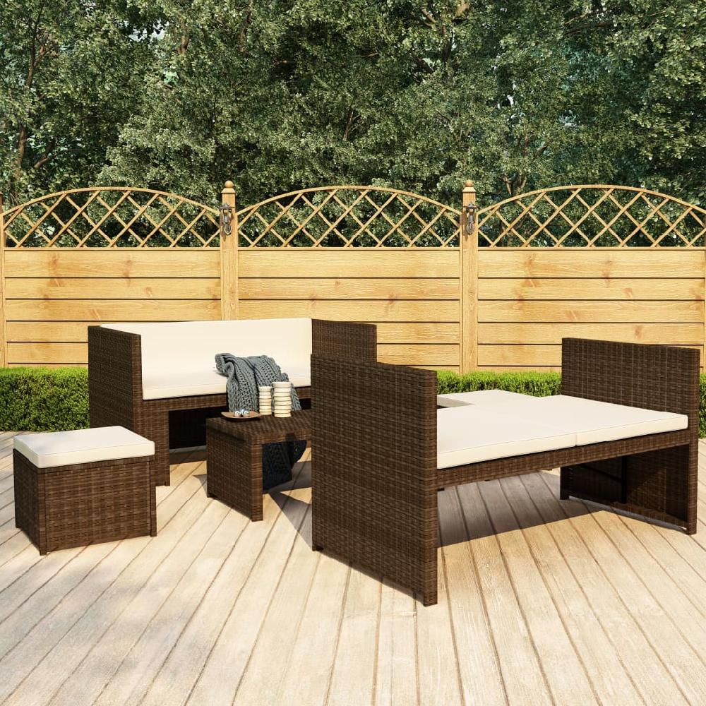 vidaXL Set muebles de jardín 5 piezas y cojines ratán sintético marrón