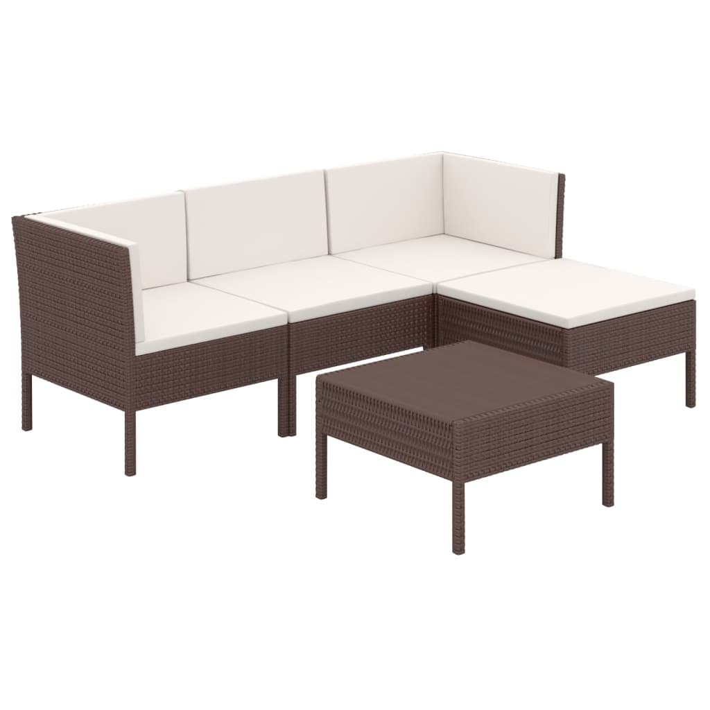 VidaXL Set Muebles De Jardín 5 Pzas Y Cojines Ratán Sintético Marrón
