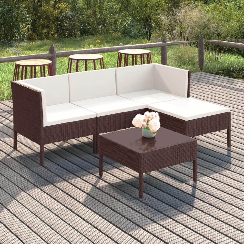 vidaXL Set muebles de jardín 5 pzas y cojines ratán sintético marrón