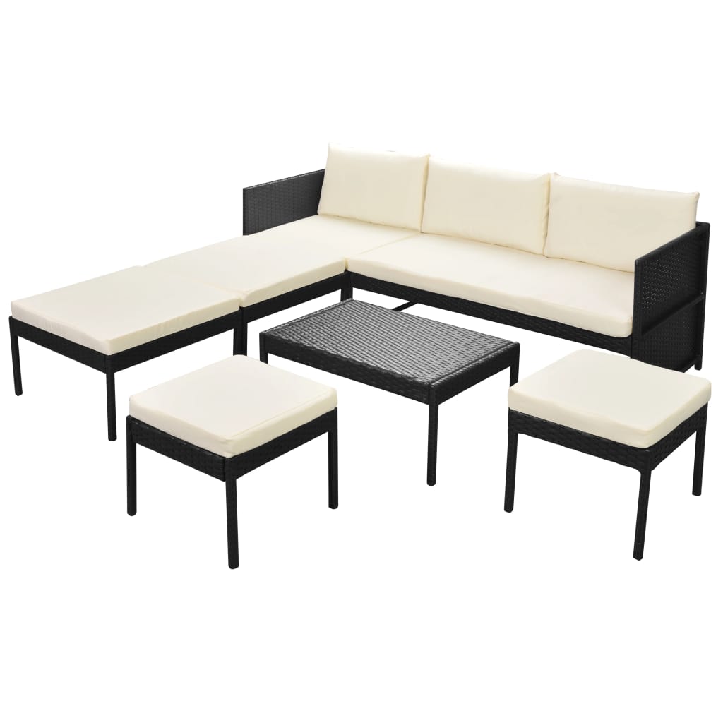 VidaXL Set Muebles De Jardín 6 Piezas Y Cojines Ratán Sintético Negro