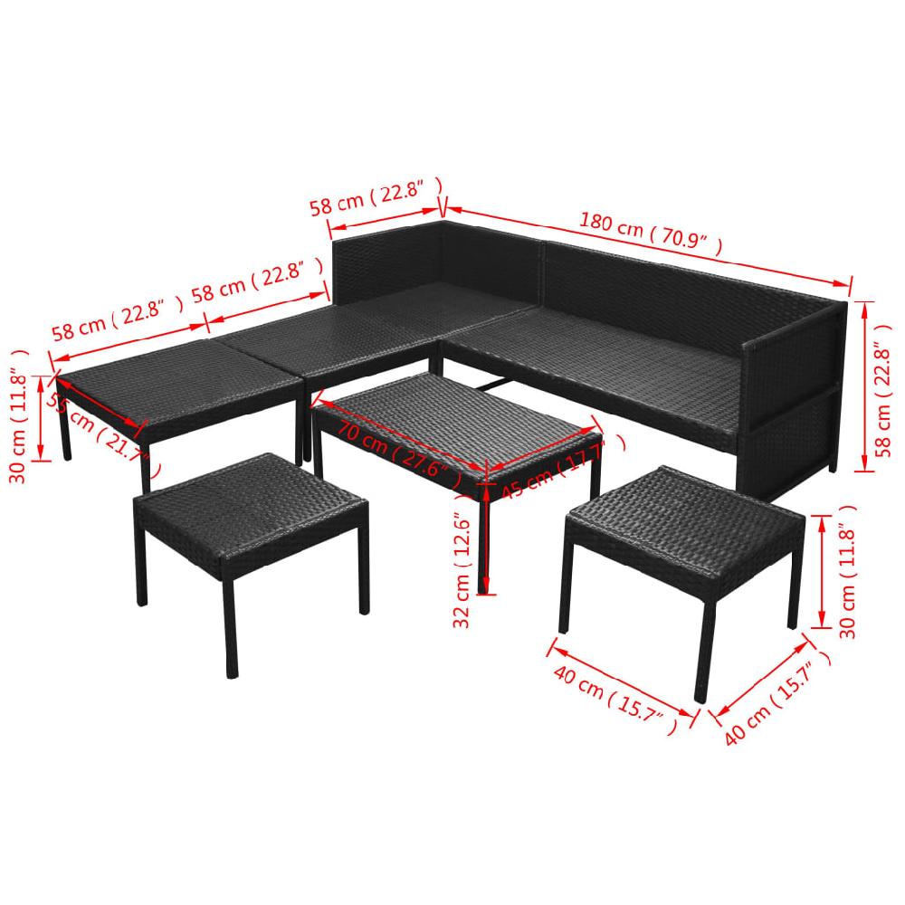 VidaXL Set Muebles De Jardín 6 Piezas Y Cojines Ratán Sintético Negro