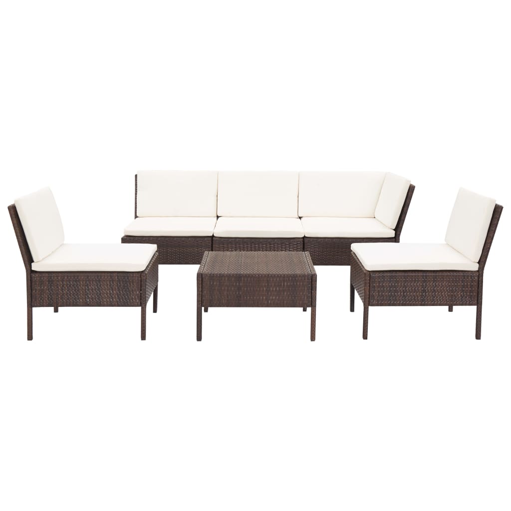 VidaXL Set Muebles De Jardín 6 Piezas Y Cojines Ratán Sintético Marrón