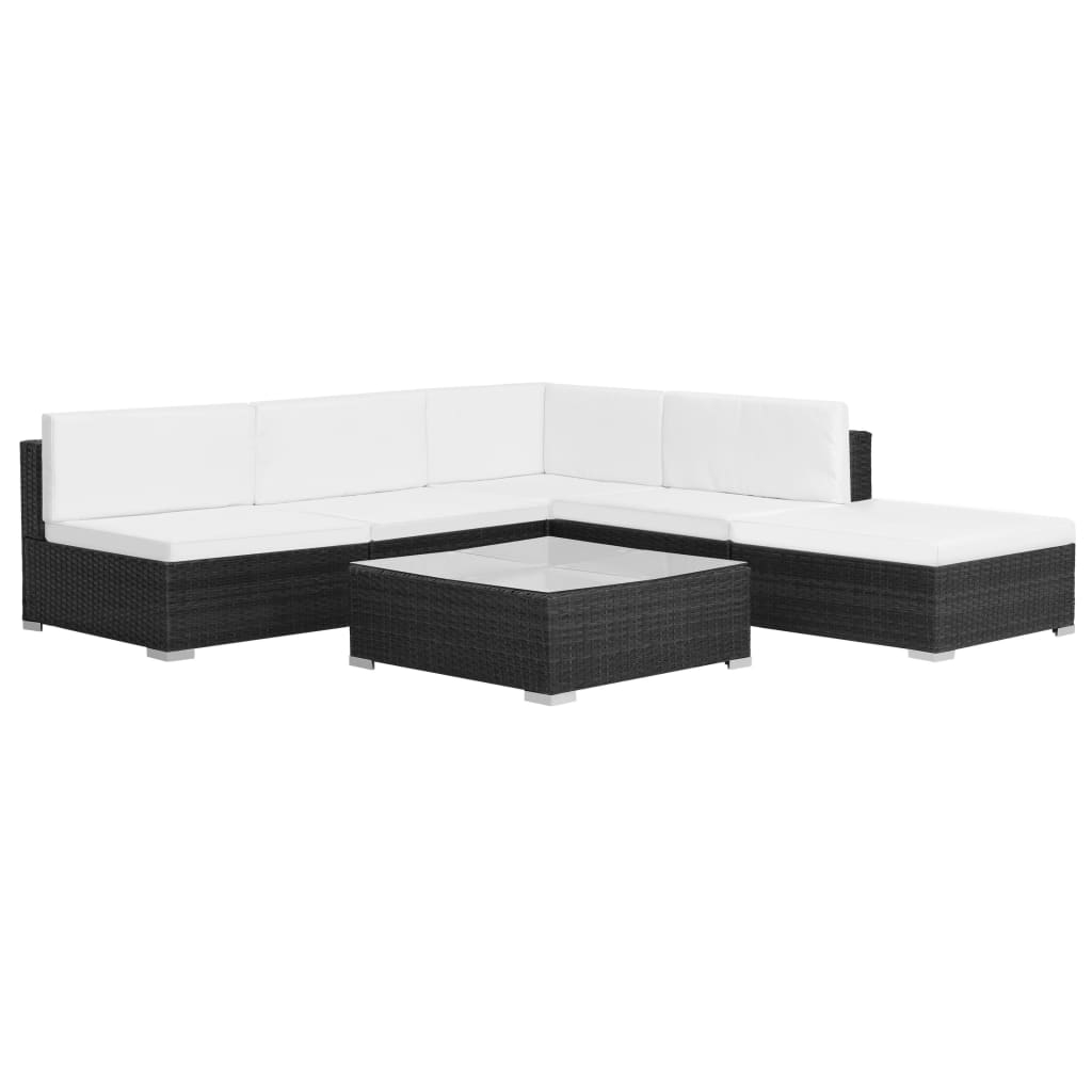 vidaXL Set muebles de jardín 6 piezas y cojines ratán sintético negro