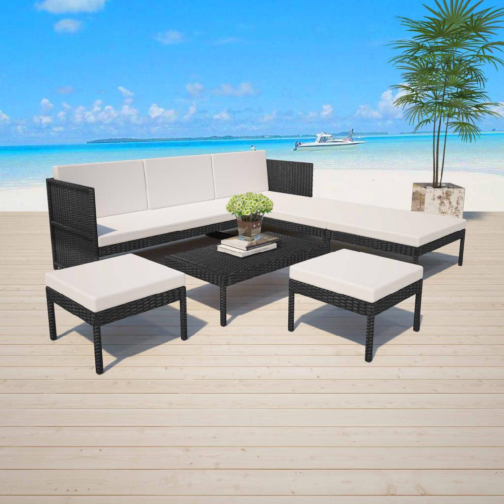 vidaXL Set muebles de jardín 6 piezas y cojines ratán sintético negro