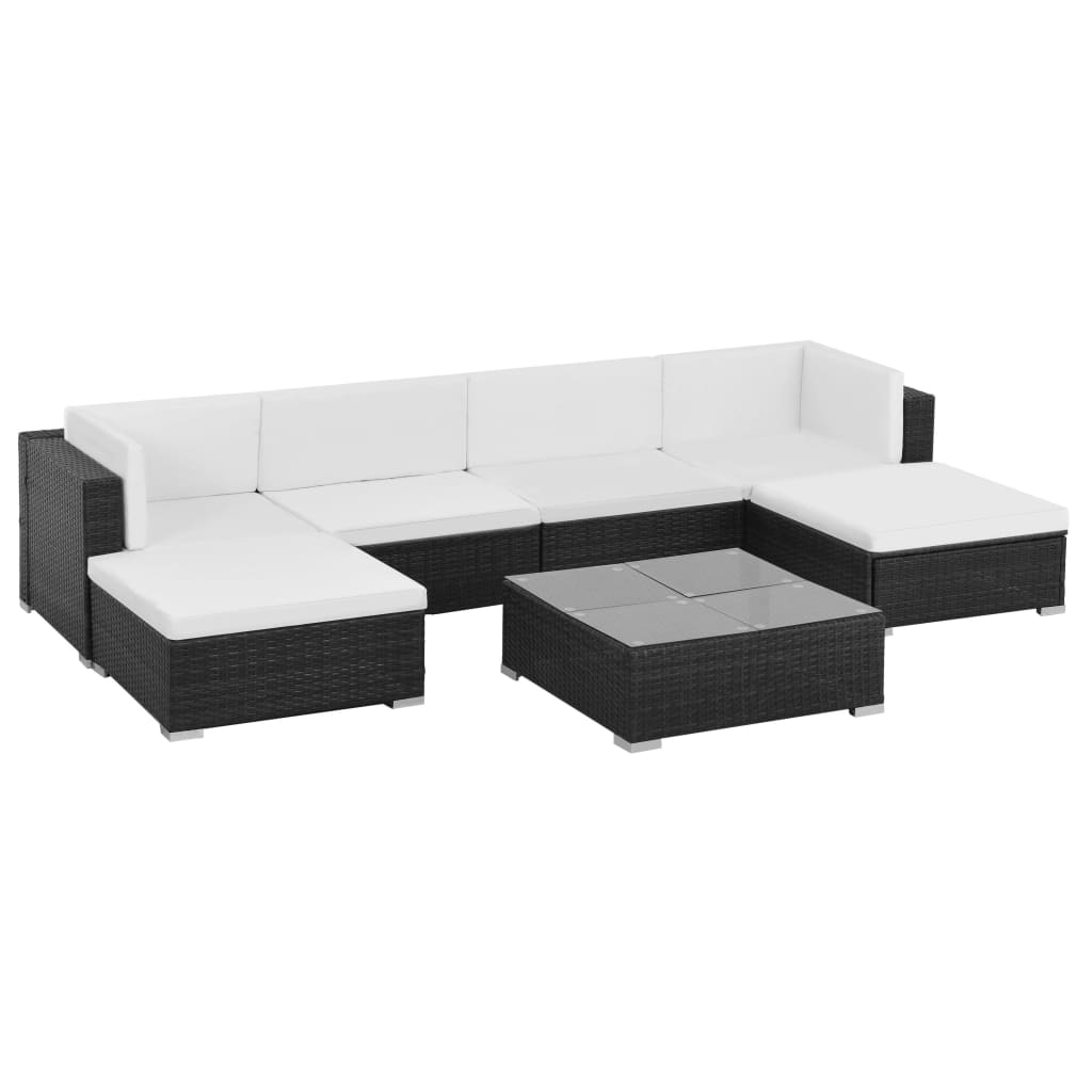 vidaXL Set muebles de jardín 7 piezas y cojines ratán sintético negro