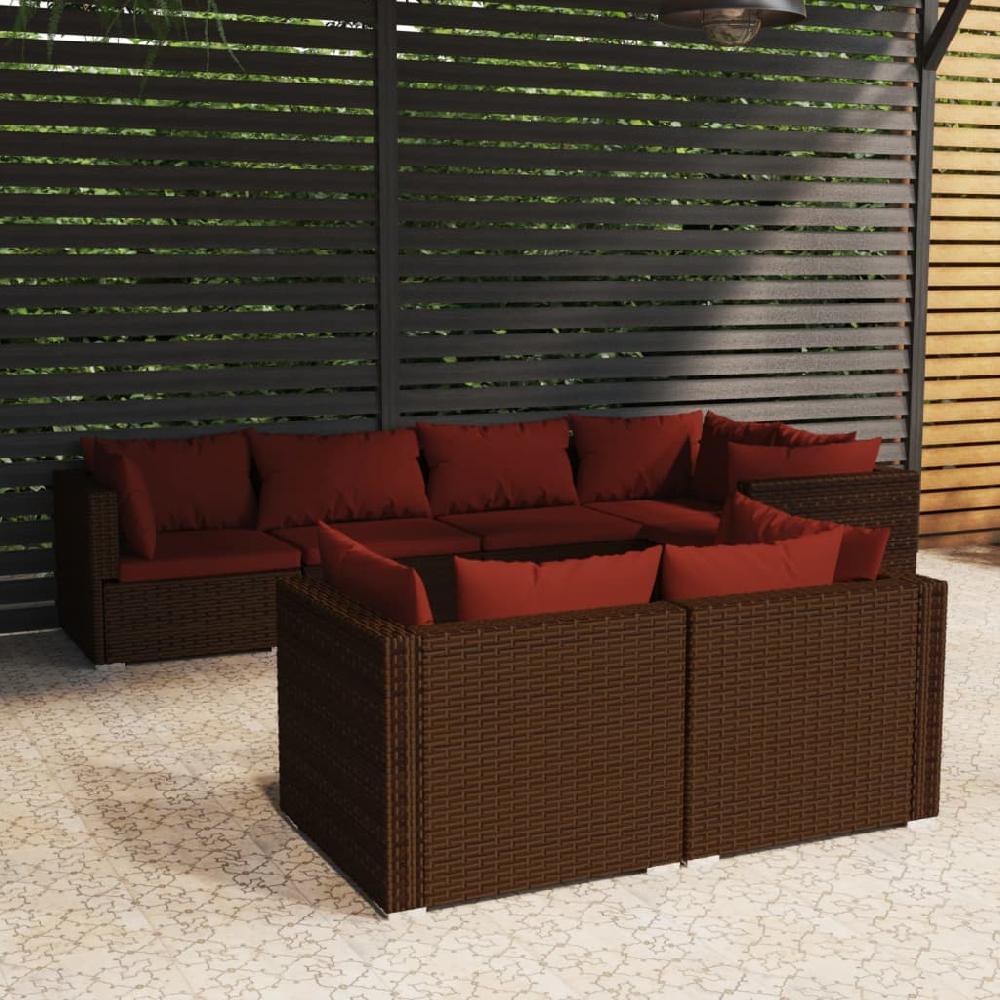 vidaXL Set muebles de jardín 7 piezas y cojines ratán sintético marrón