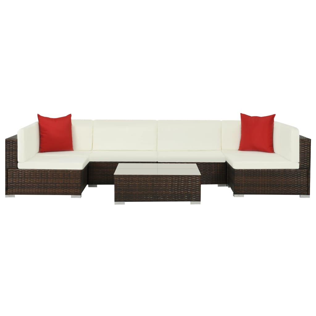 vidaXL Set muebles de jardín 7 piezas y cojines ratán sintético marrón