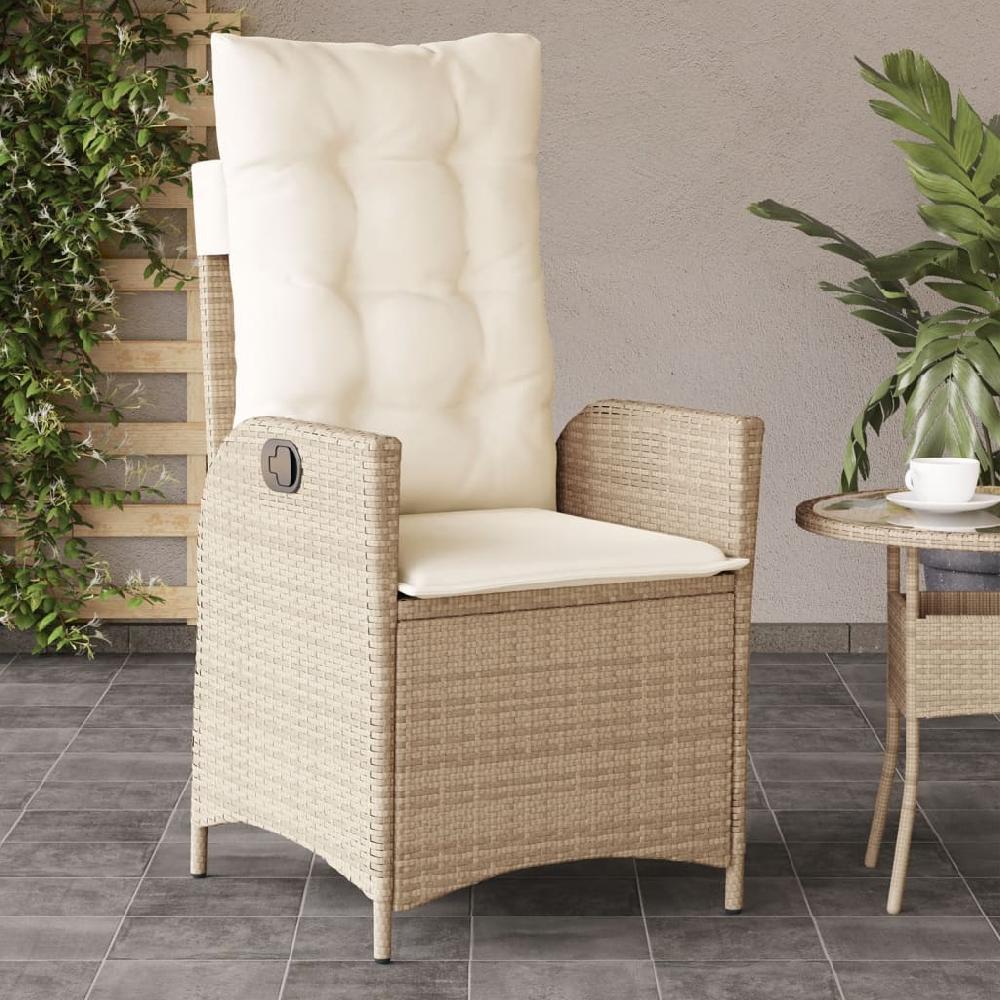 vidaXL Silla de jardín reclinable con cojines ratán sintético beige