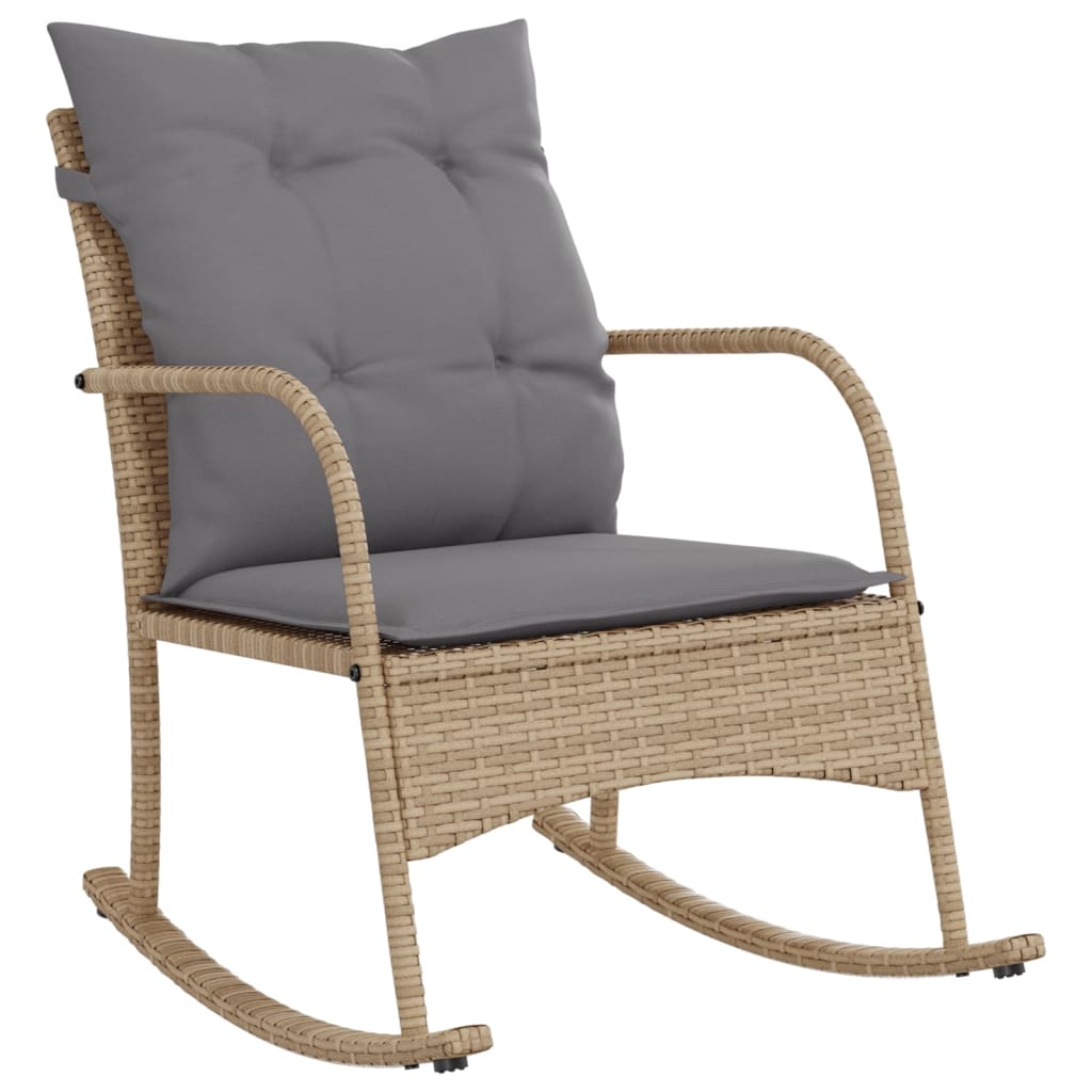 VidaXL Silla Mecedora De Jardín Con Cojines Ratán Sintético Beige