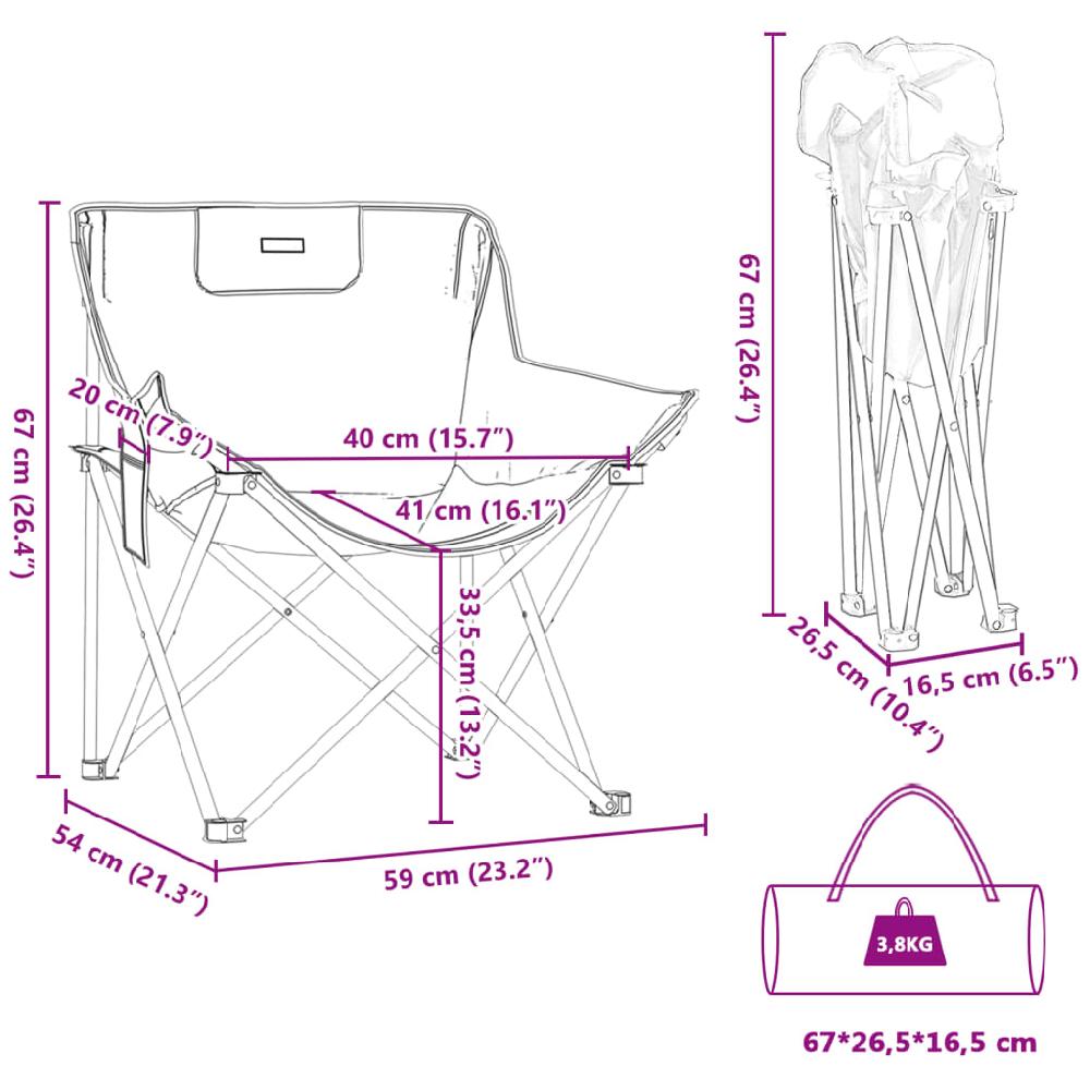 VidaXL Sillas De Camping Con Bolsillo Plegables 2 Unidades Negro