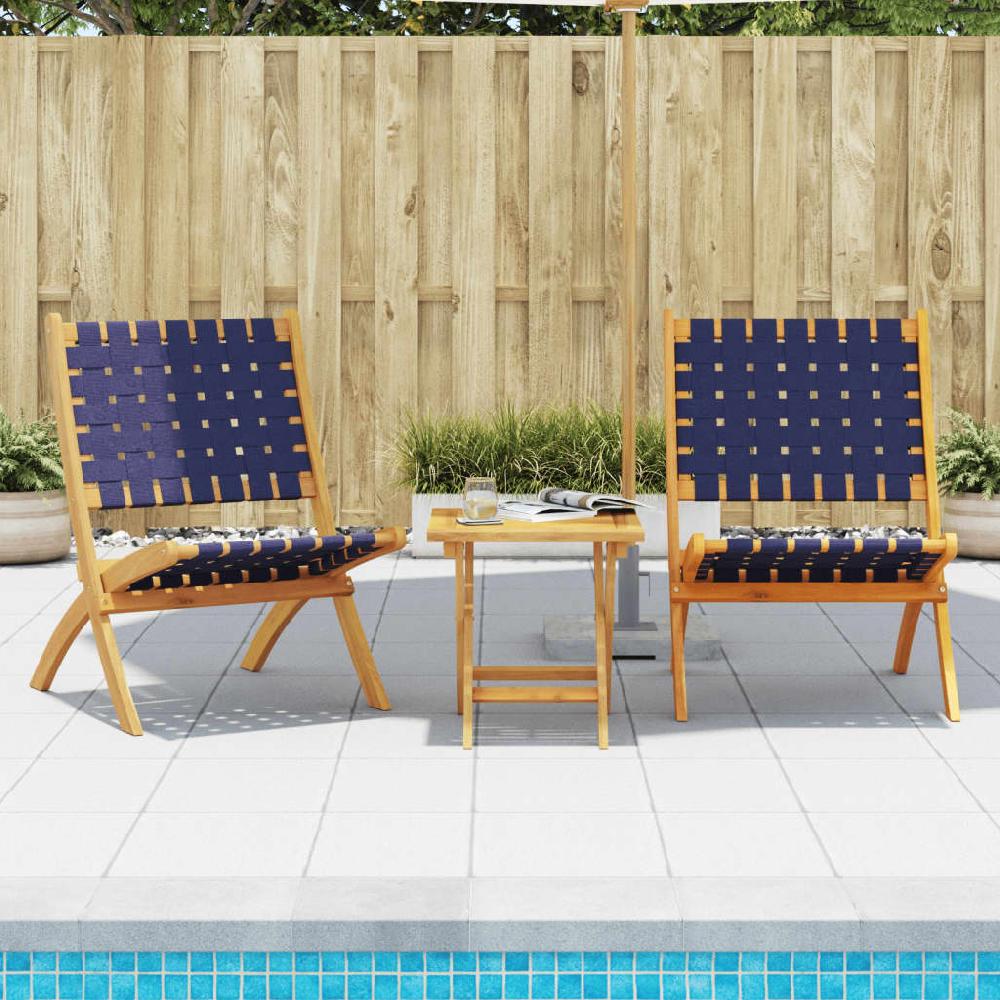 vidaXL Sillas de jardín plegables 2 uds madera de acacia y tela azul