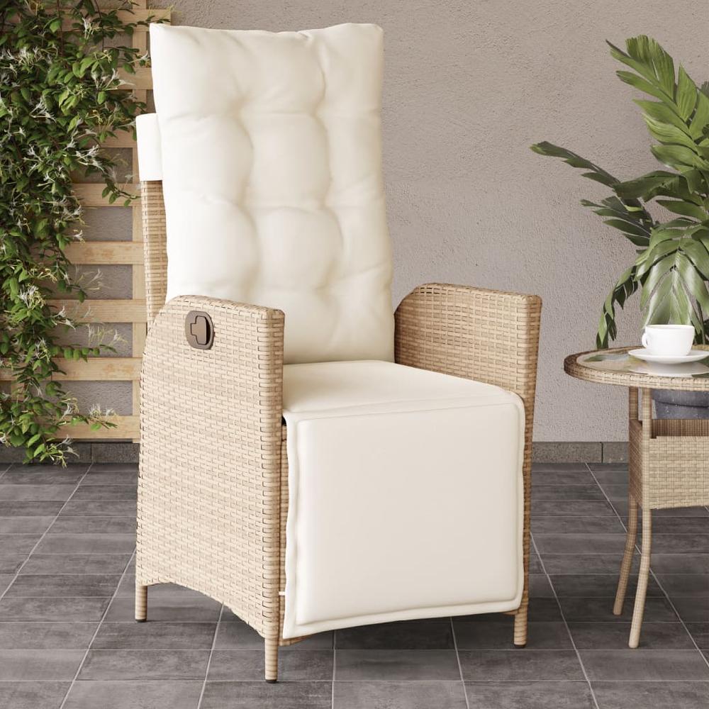 vidaXL Sillón reclinable de jardín con reposapiés ratán PE beige