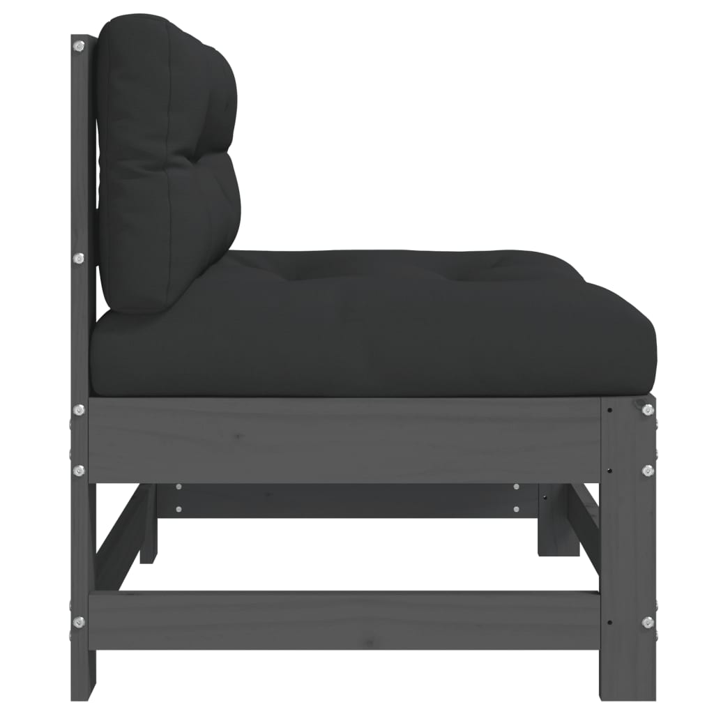 VidaXL Sofá Central Con Cojines Madera Maciza De Pino Gris