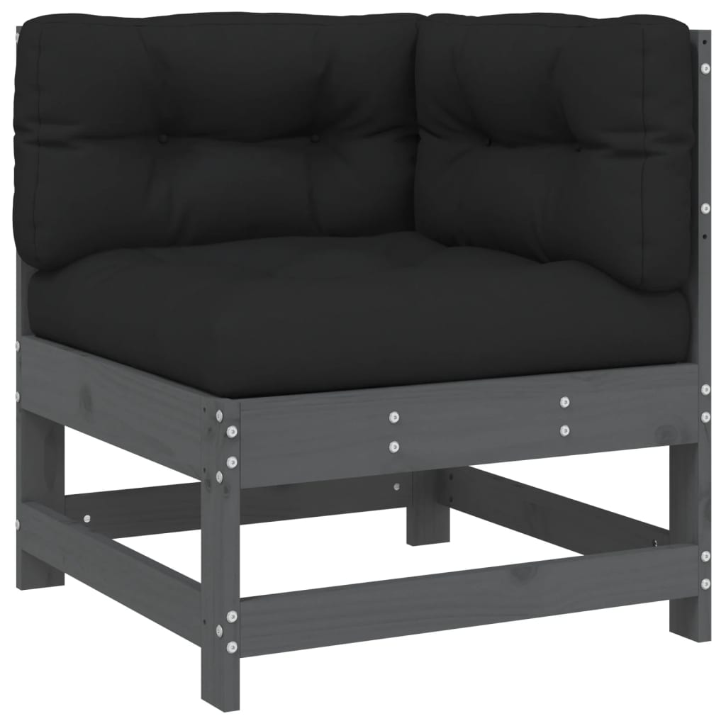 VidaXL Sofá Esquinero Con Cojines Madera Maciza De Pino Gris