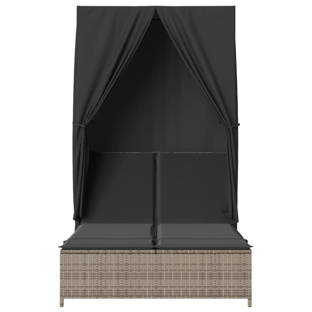 VidaXL Tumbona Doble Con Techo Y Cortinas Ratán Sintético Gris