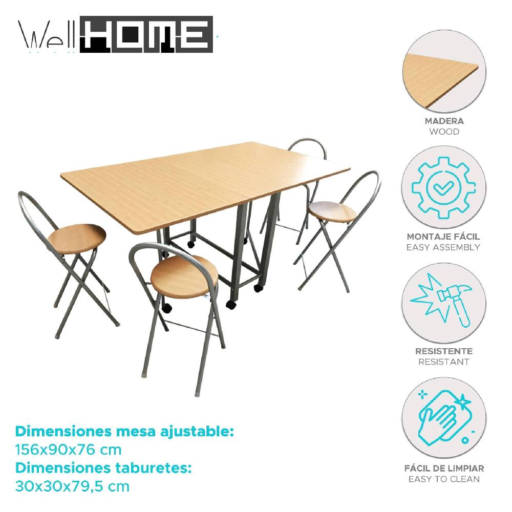 Well Home Conjunto Mesa Y 4 Taburetes 'Libro' En Madera